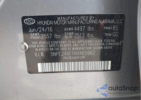 2017 Hyundai Sonata Se из США, поврежденный, VIN 5NPE24AF1HH465962
